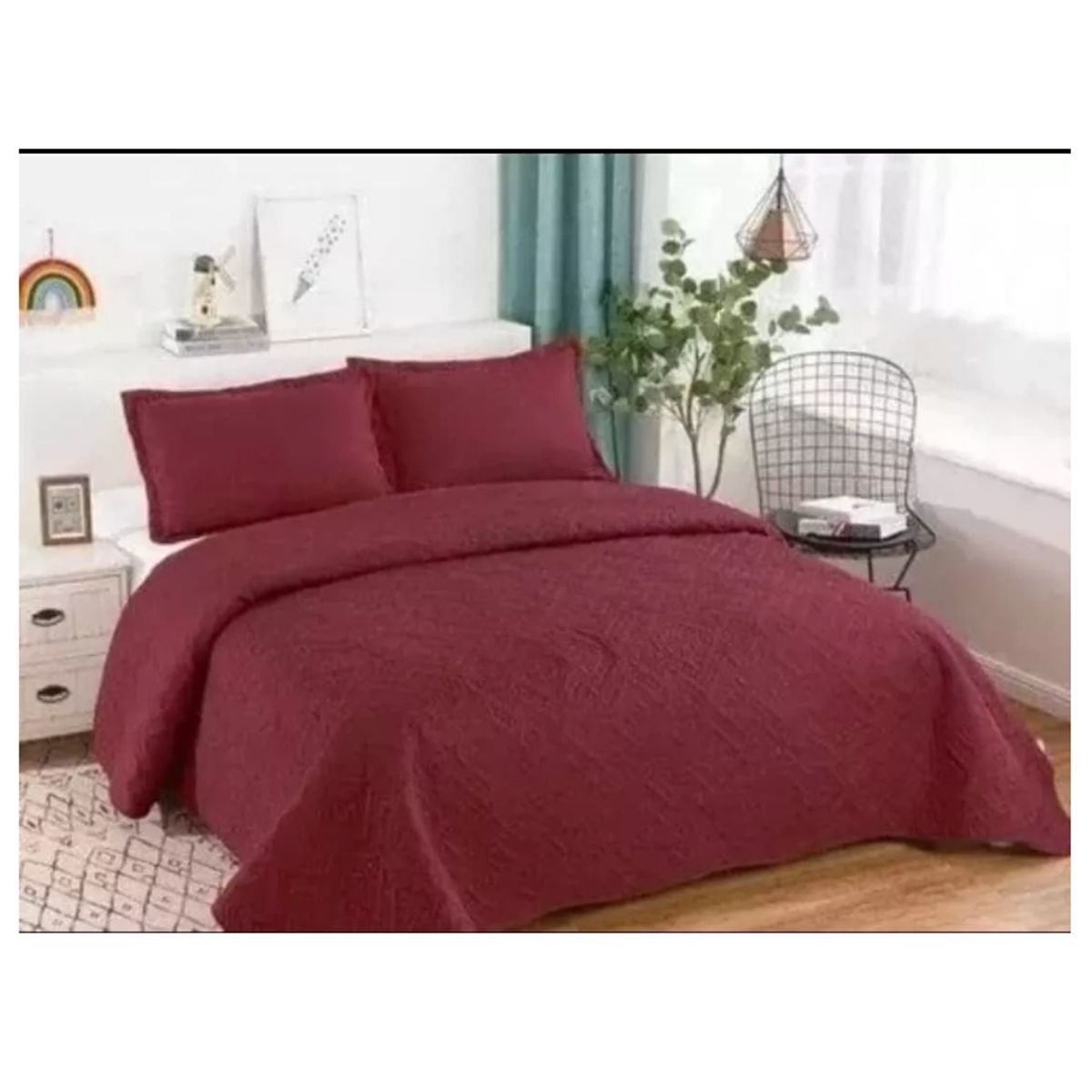 GENERICO - Cubrecama Quilt De Verano King Lisos Color Burdeo