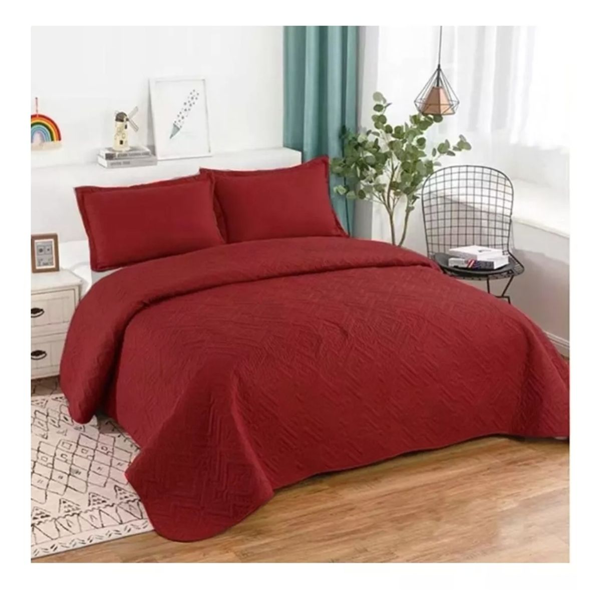 GENERICO - Cubrecama Quilt De Verano King Lisos Color Burdeo