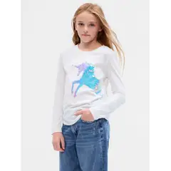GAP - Polera Unicornio Lentejuela Manga Larga Niña Blanco