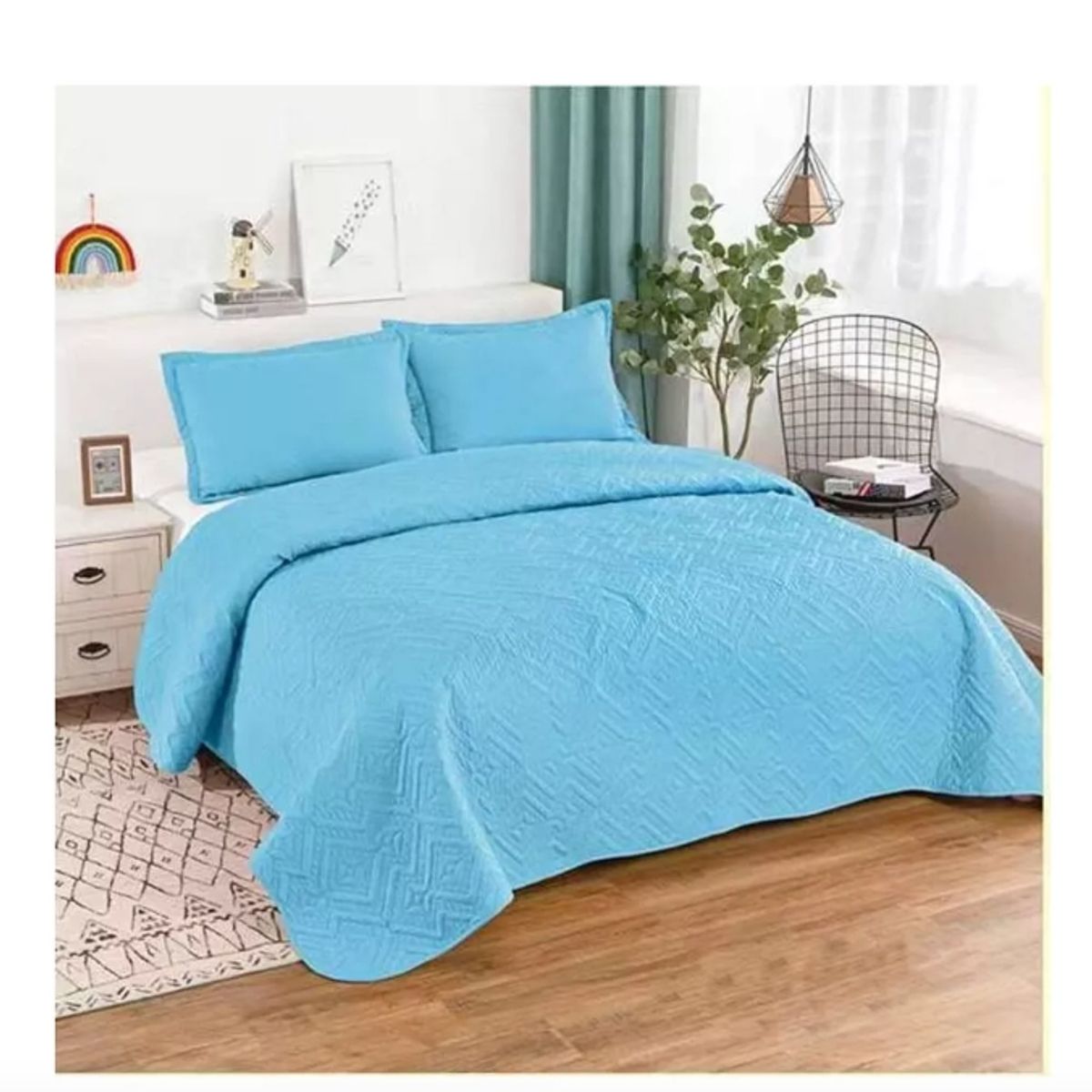 GENERICO - Cubrecama Quilt De Verano King Lisos Color Celeste