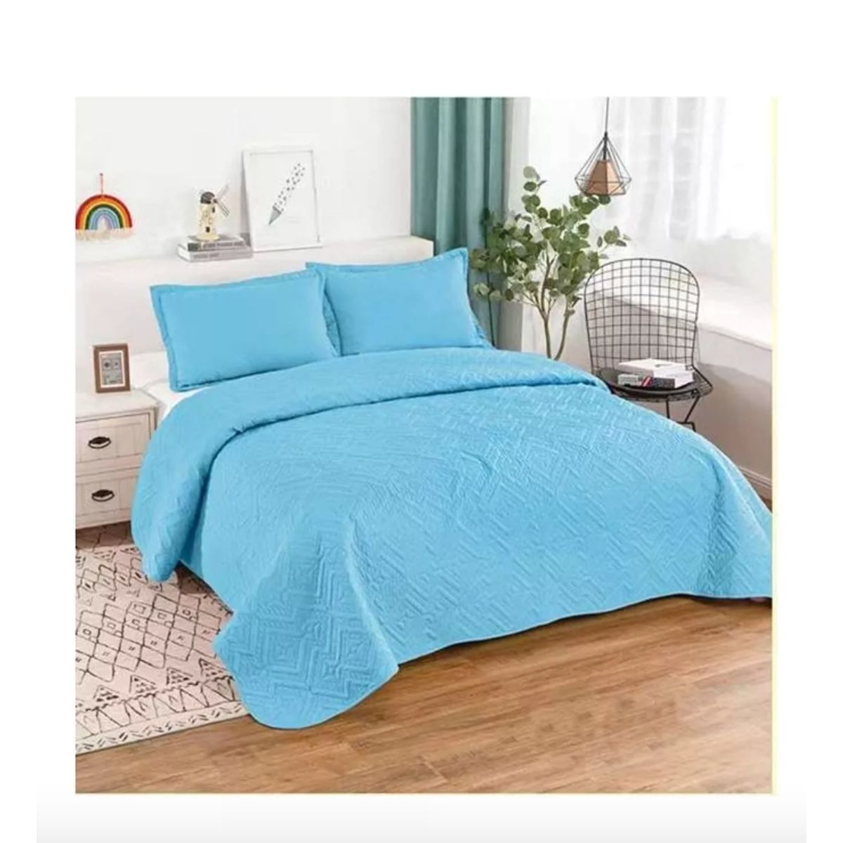 GENERICO - Cubrecama Quilt De Verano King Lisos Color Celeste