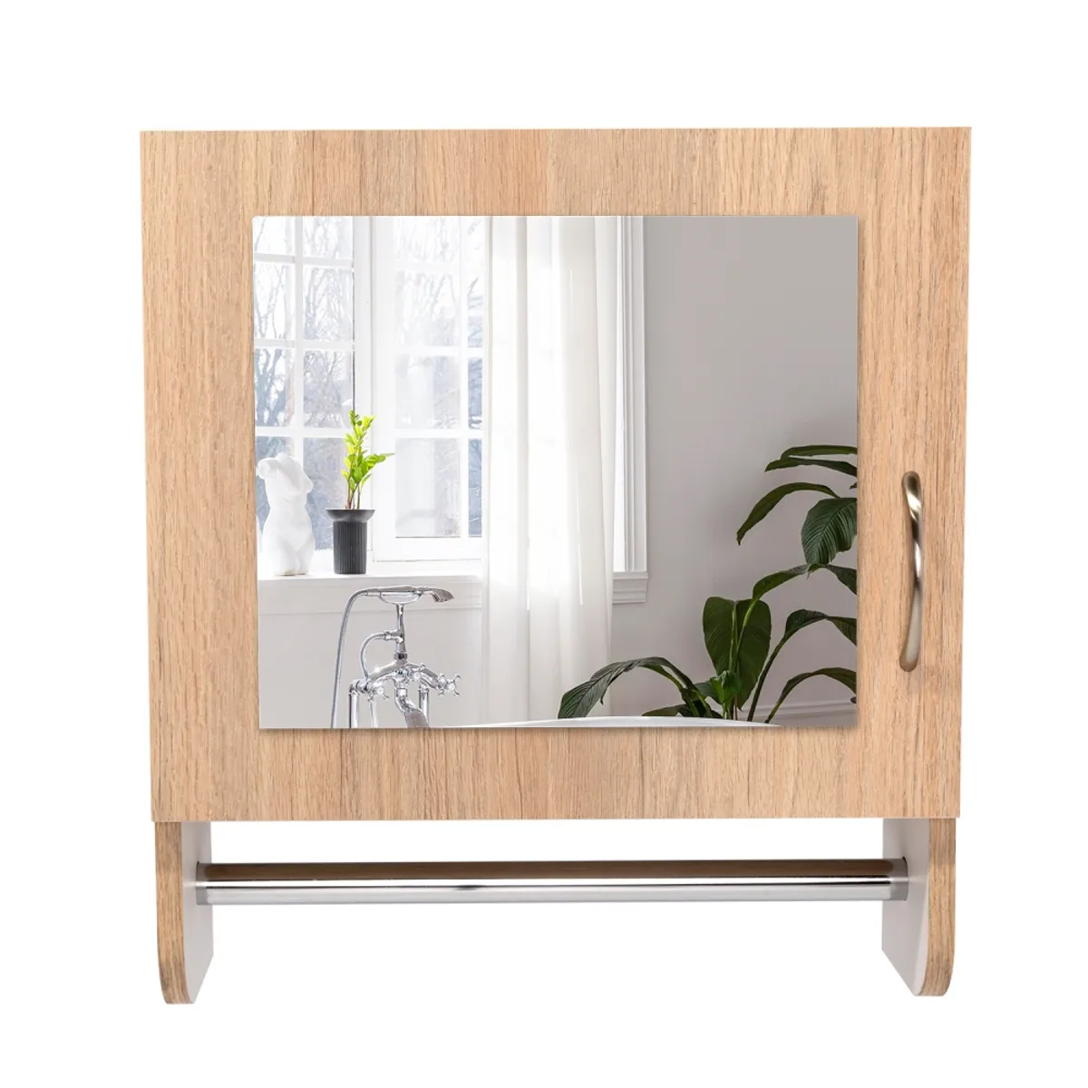 FMFURNITURE - Botiquin 1 Puerta Con Espejo - Café claro 50x45x16 cm