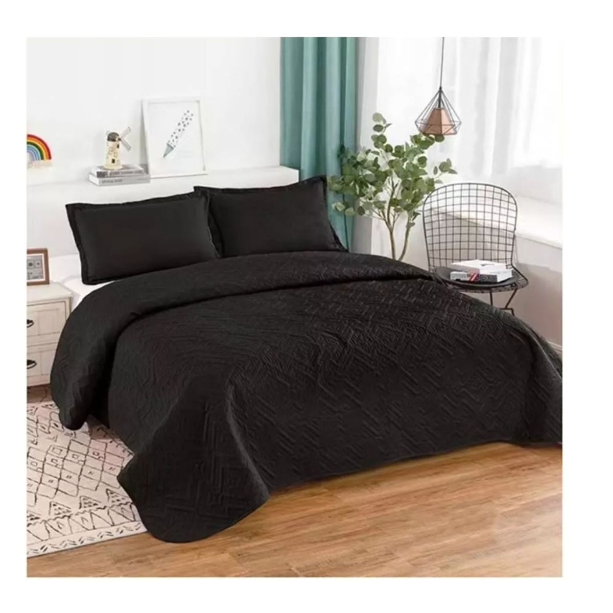GENERICO - Cubrecama Quilt De Verano King Lisos Color Negro