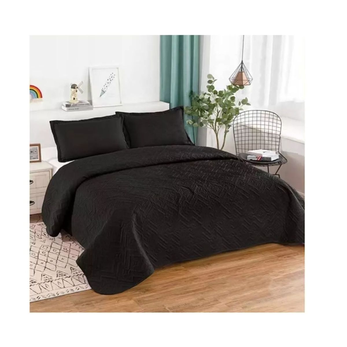 GENERICO - Cubrecama Quilt De Verano King Lisos Color Negro