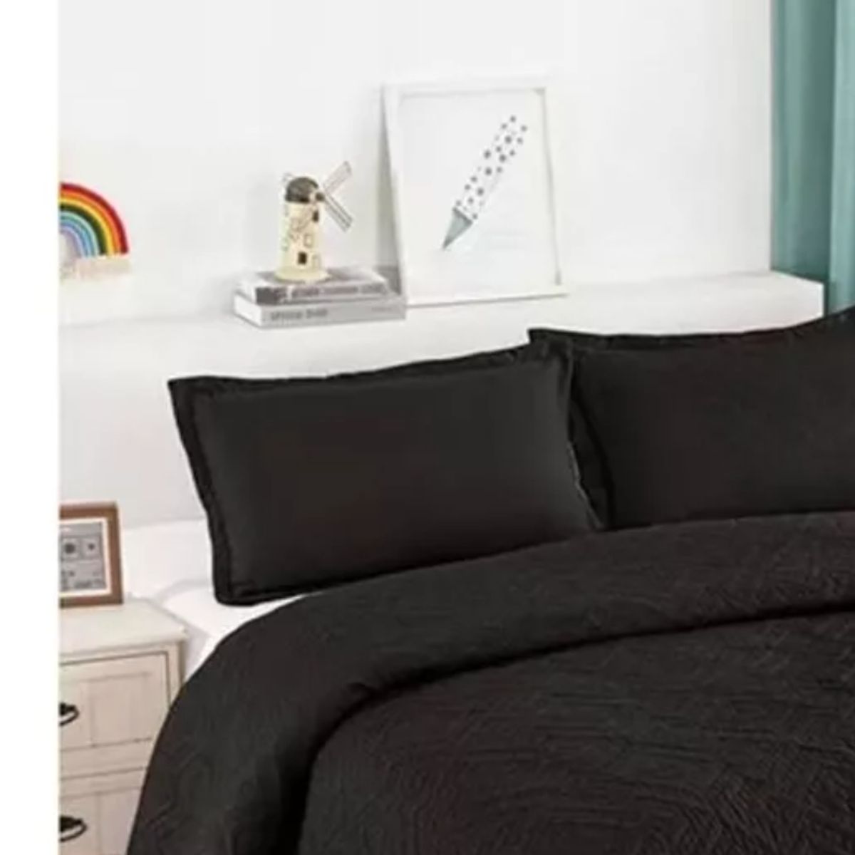 GENERICO - Cubrecama Quilt De Verano King Lisos Color Negro