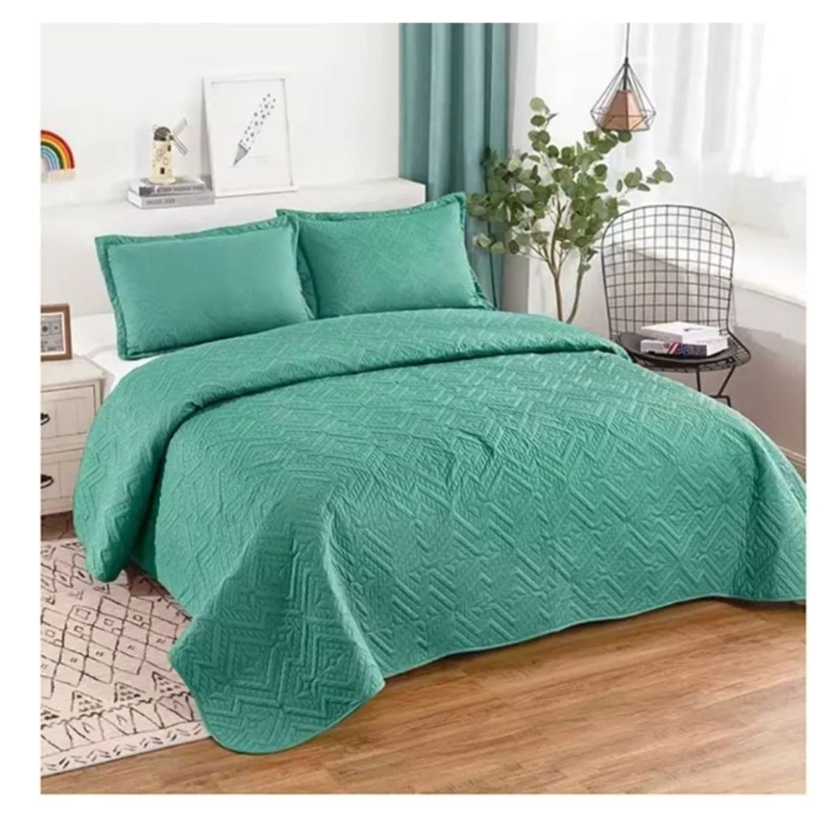 GENERICO - Cubrecama Quilt De Verano King Lisos Color Turquesa