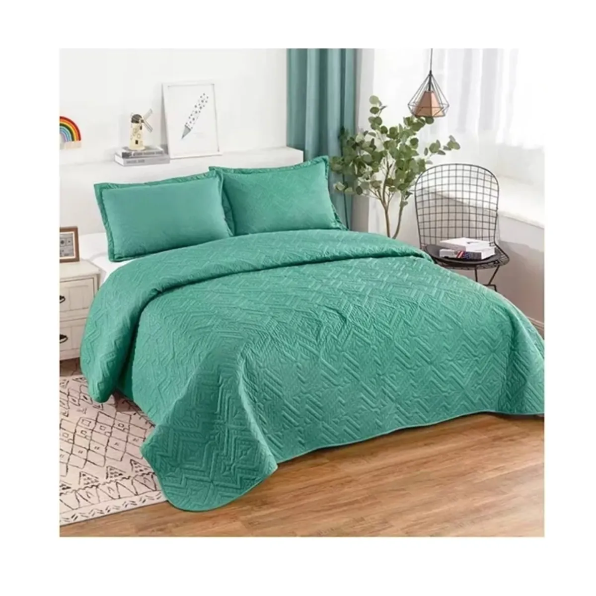 GENERICO - Cubrecama Quilt De Verano King Lisos Color Turquesa