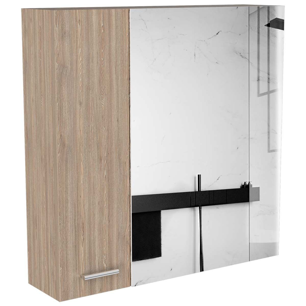 FMFURNITURE - Botiquin 2 Puertas Con Espejo - Café claro 60x60x14.9 cm