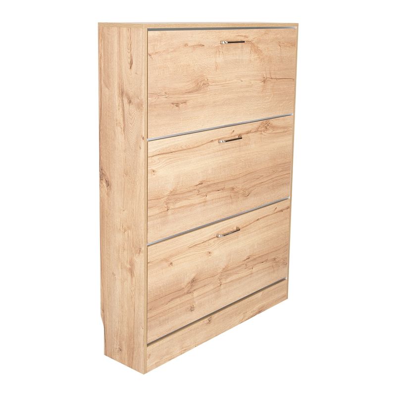 FMFURNITURE - Zapatero 18 Pares 3 Cajones Amplios - Café Claro y Blanco 128.7x94.2x24 cm