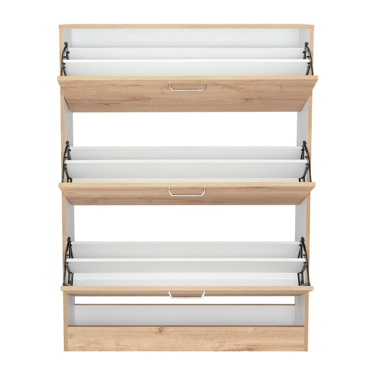 FMFURNITURE - Zapatero 18 Pares 3 Cajones Amplios - Café Claro y Blanco 128.7x94.2x24 cm