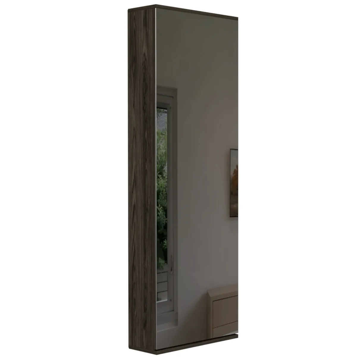 FMFURNITURE - Zapatero 1 Puerta Con Espejo - Café Oscuro 138x47x17.6 cm