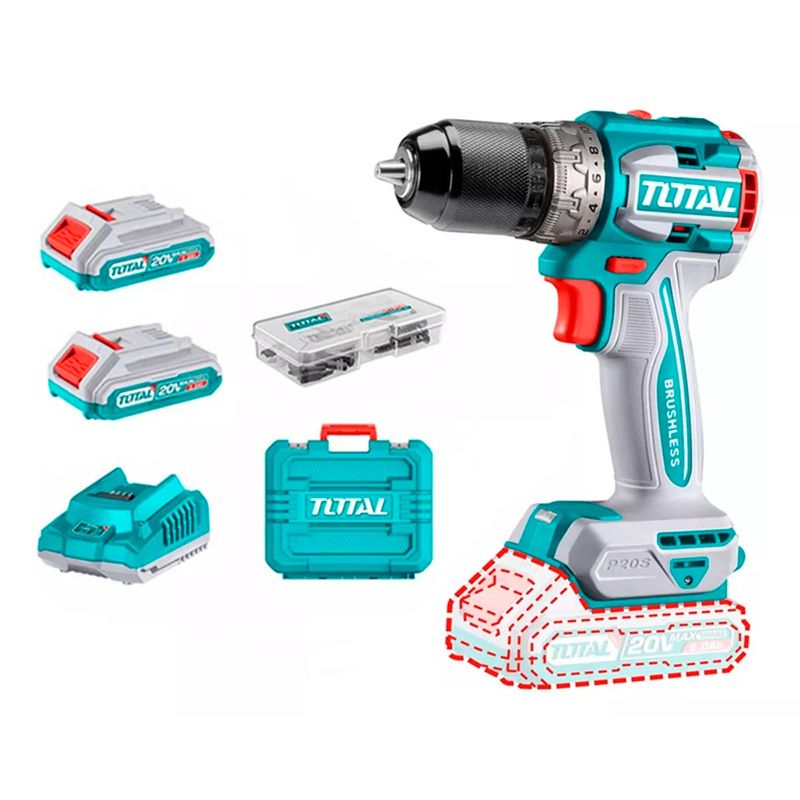 TOTAL TOOLS - Taladro Atornillador 20v 13mm 2bat+ Carg Total Tdli20602