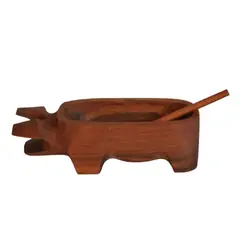 WITRALUN SOUTH AMERICA HANDMADE CRAFT - Chancho madera raulí chico para salsas y aliños con cuchara 11 cm