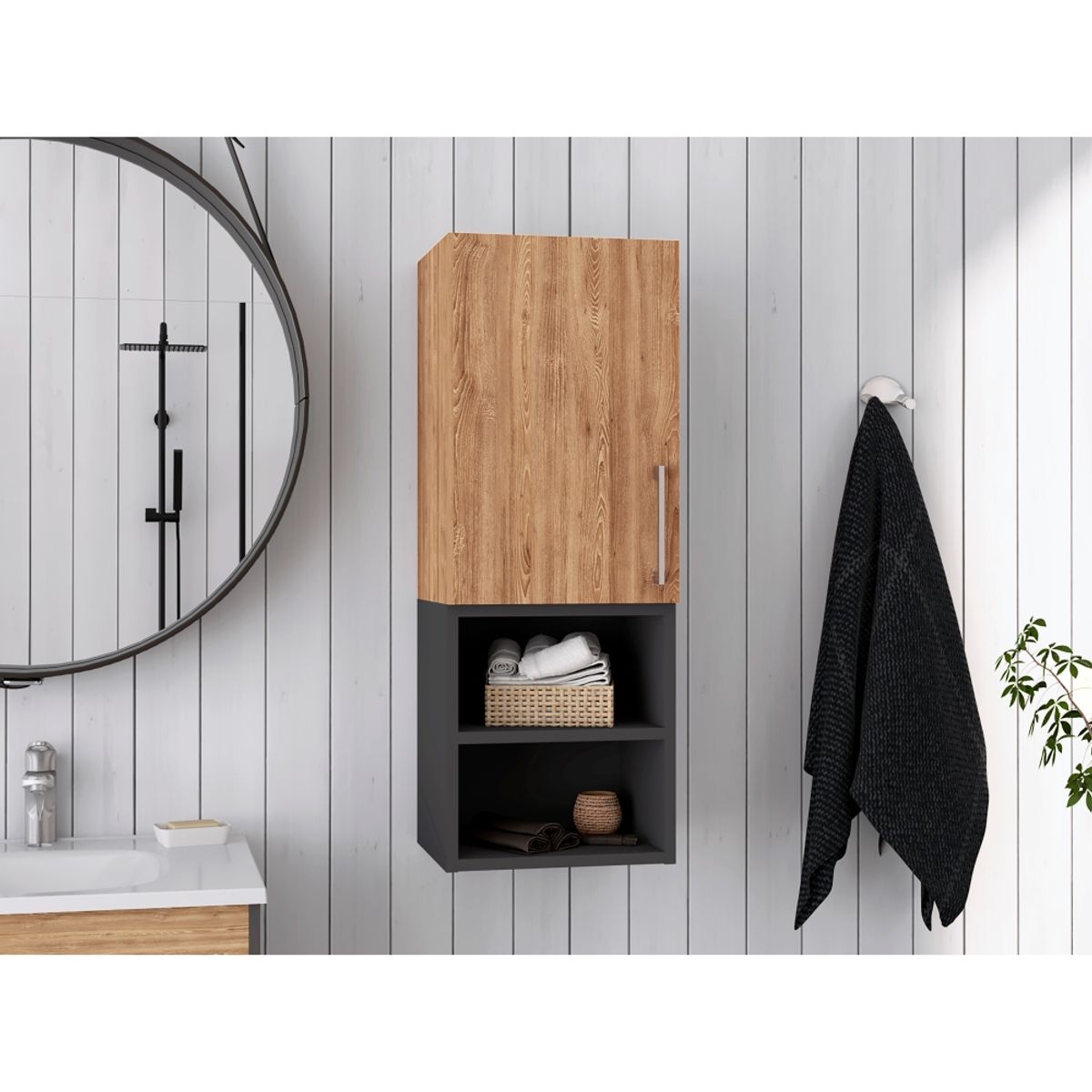 FMFURNITURE - Mueble Auxiliar De Baño Muro - Café claro 80.2x30x25 cm