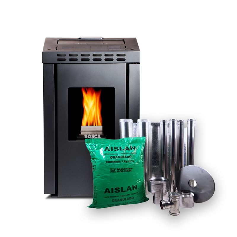 BOSCA - Pack Calefactor Bosca Pellet Mila+ con  Kit Instalación Vertical