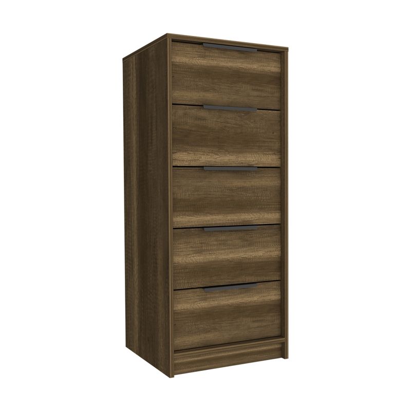 FMFURNITURE - Comoda 5 Cajones - Café Oscuro y Negro 107.8x45x41.3 cm