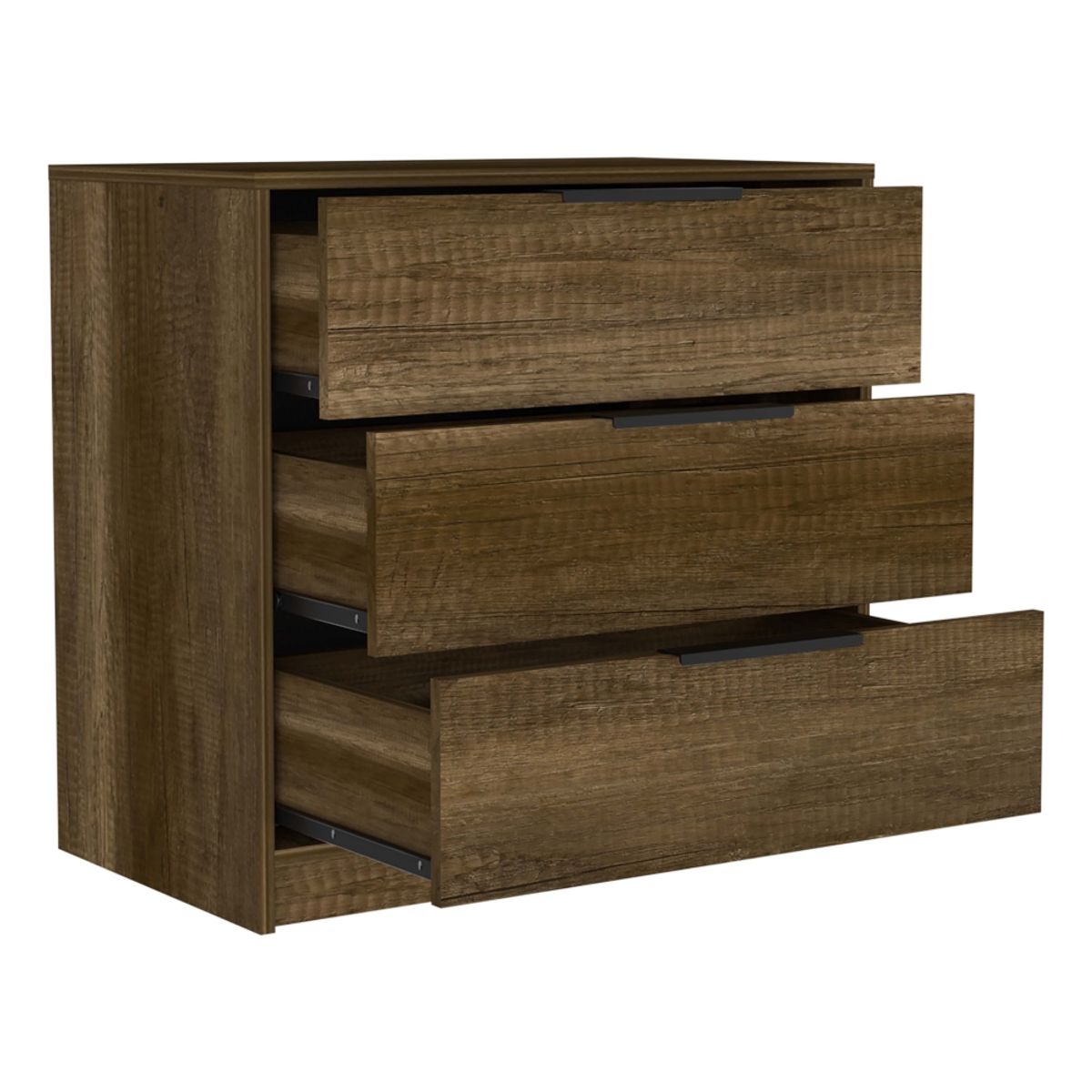 FMFURNITURE - Comoda 3 Cajones - Café Oscuro y Negro 68.7x70x41.3 cm…
