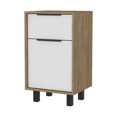 FMFURNITURE - Velador 1 Cajón 1 Puerta - Café Claro y Blanco 70x41x36.3 cm.