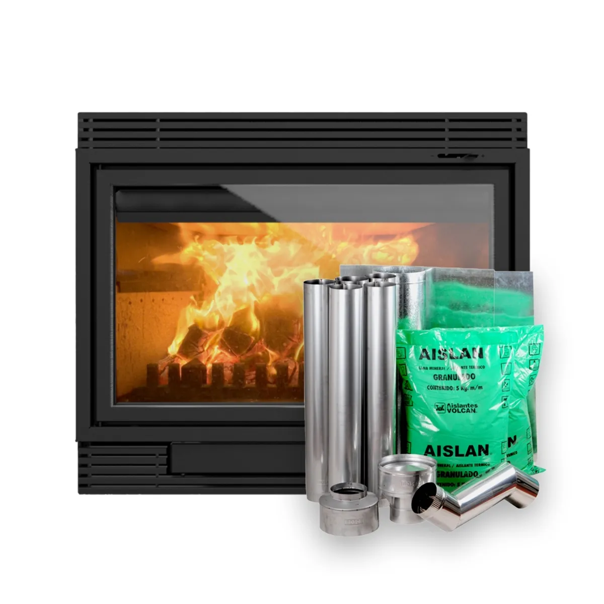 BOSCA - Pack Calefactor Bosca a Leña Chimenea 850 + Kit Instalación Chimenea