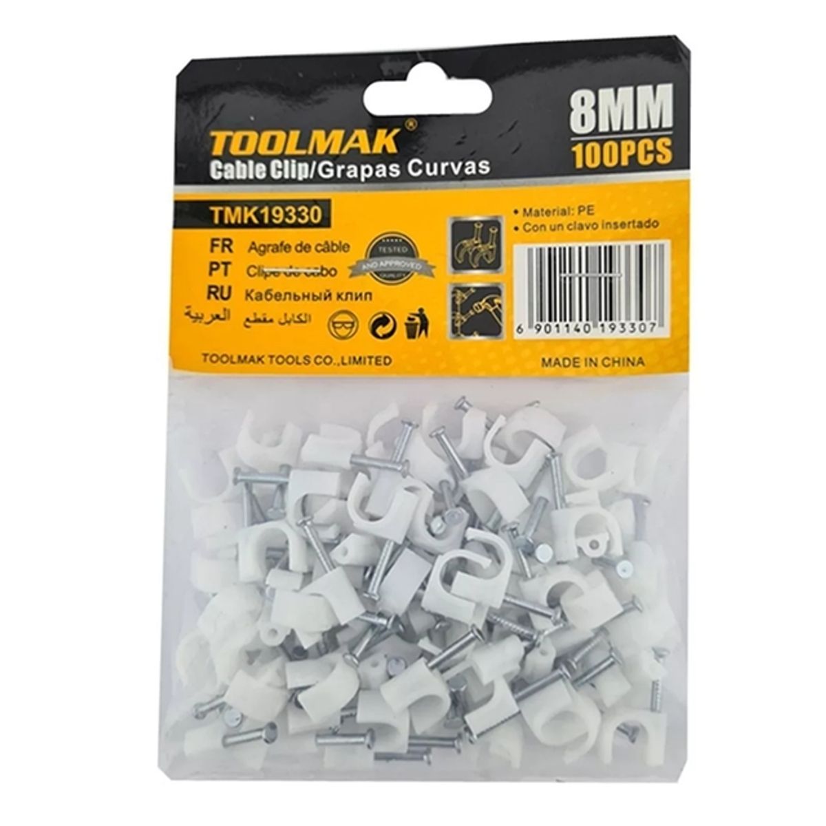 GENERICO - Grapa Grampa Rg6 Cable 8mm Blanco 100 Unidades Toolmak