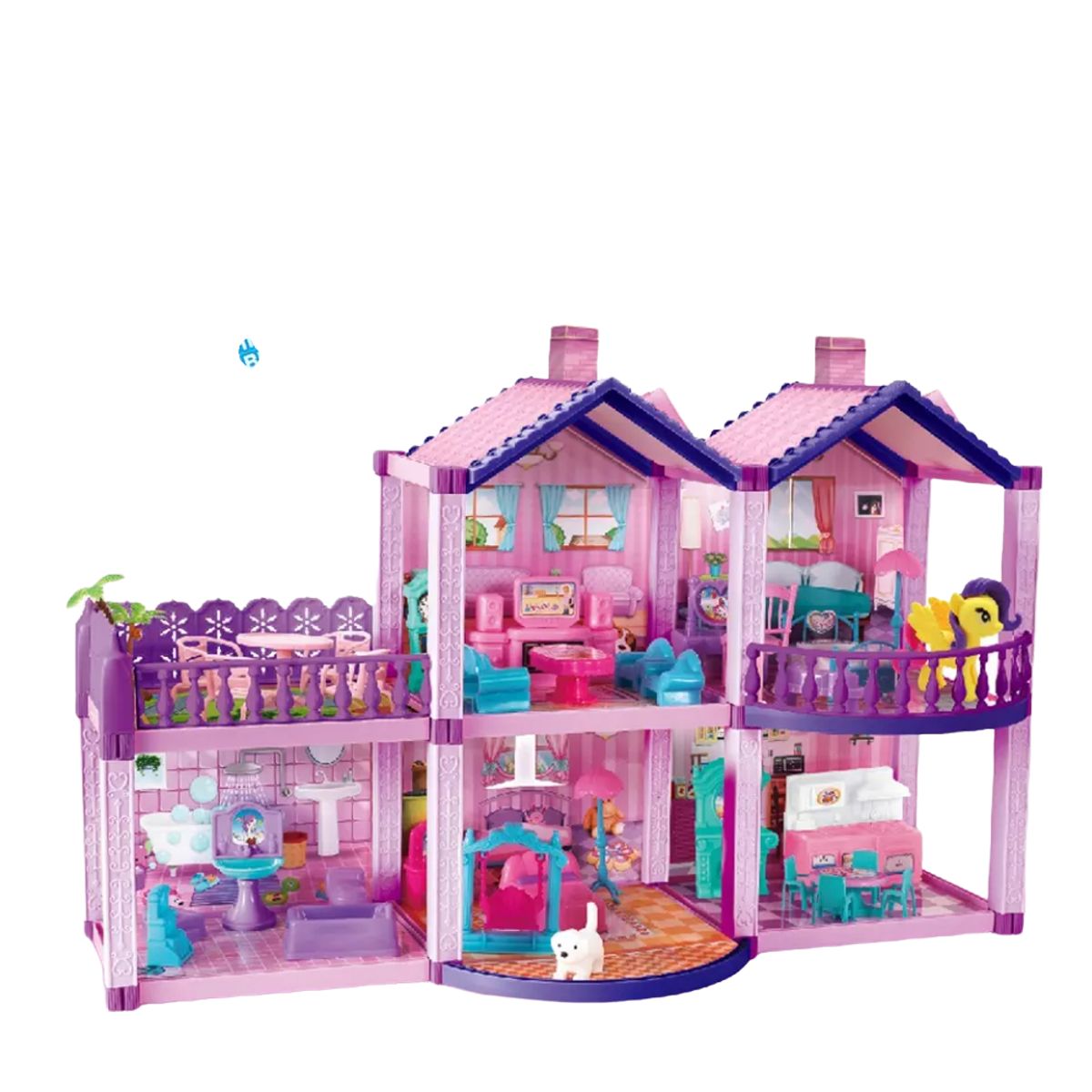 SPACEZAT - Casa de Muñecas Infantil con Muebles y Animales 60x22x38 cm
