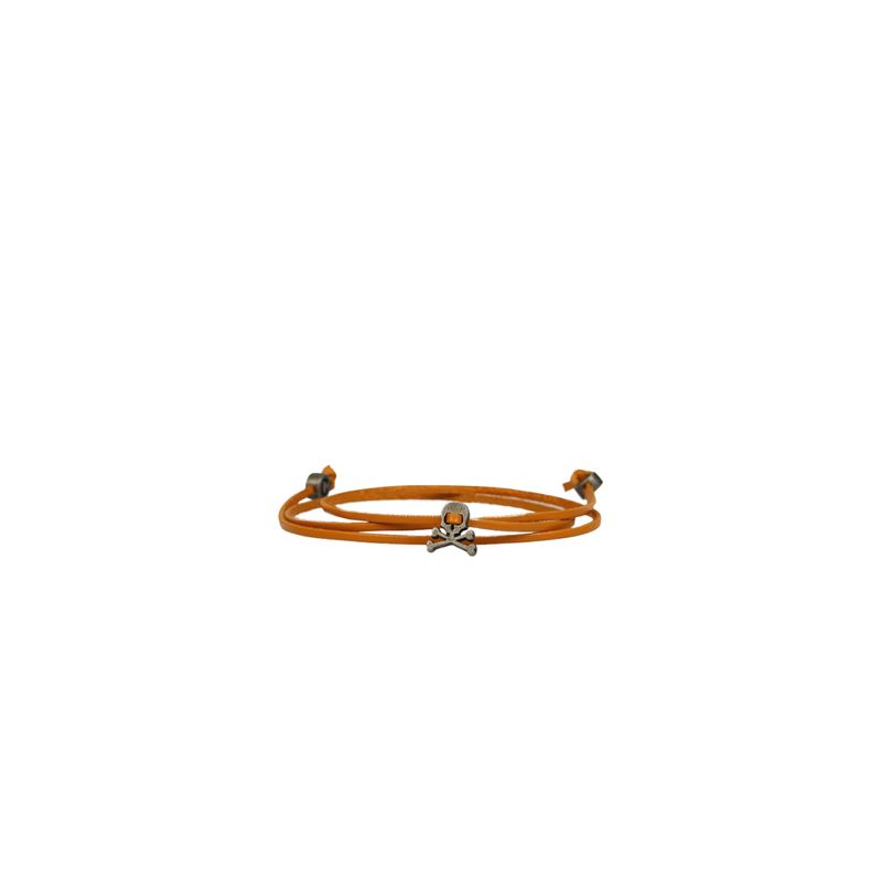 SCALPERS - Pulsera Calavera Cordón Piel Mustard