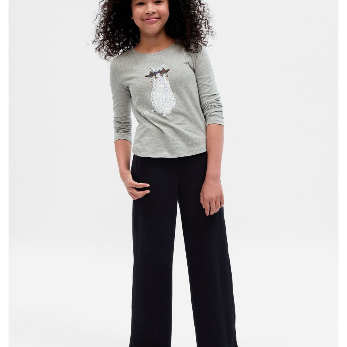 GAP - Polera Gato Lentejuela Manga Larga Niña Gris