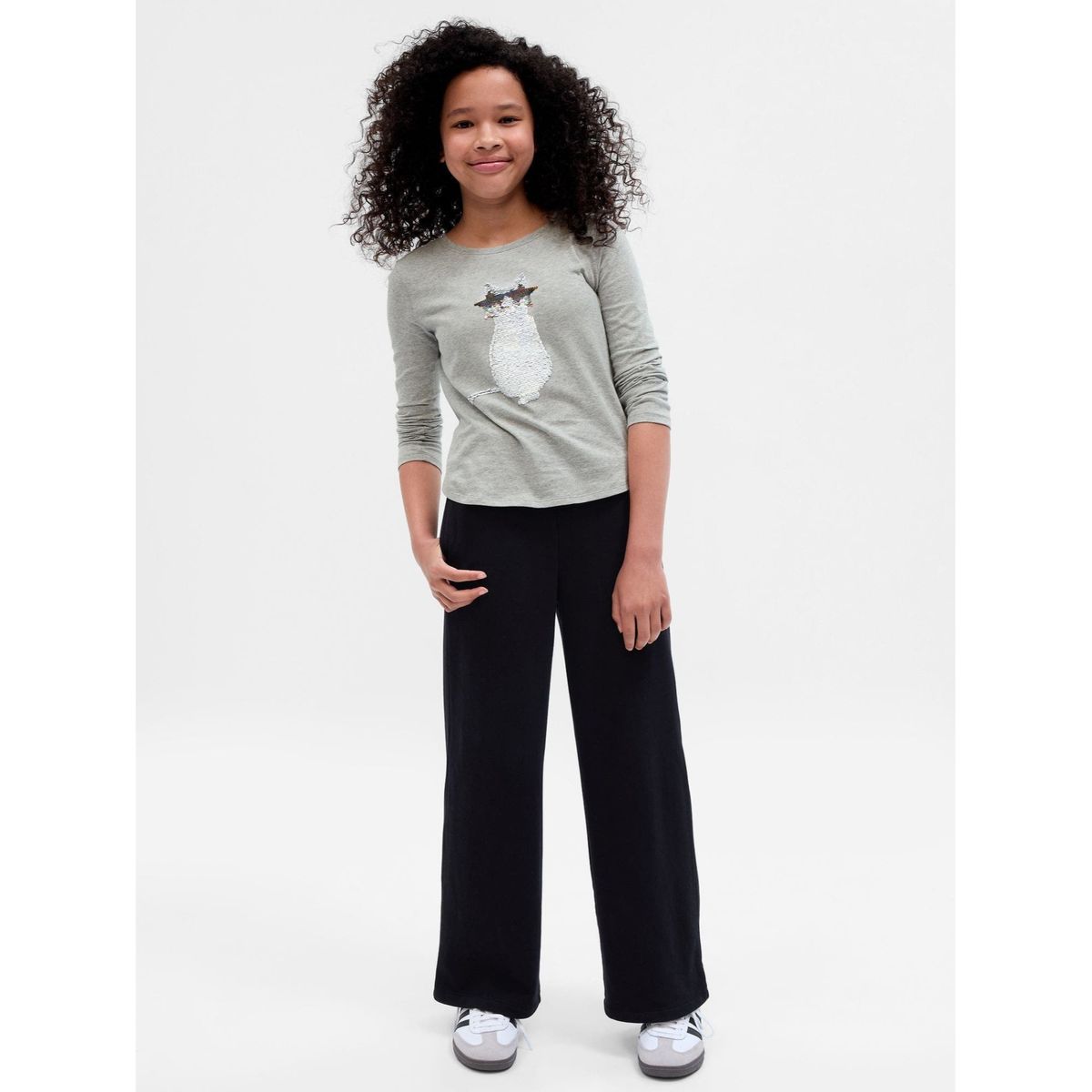 GAP - Polera Gato Lentejuela Manga Larga Niña Gris