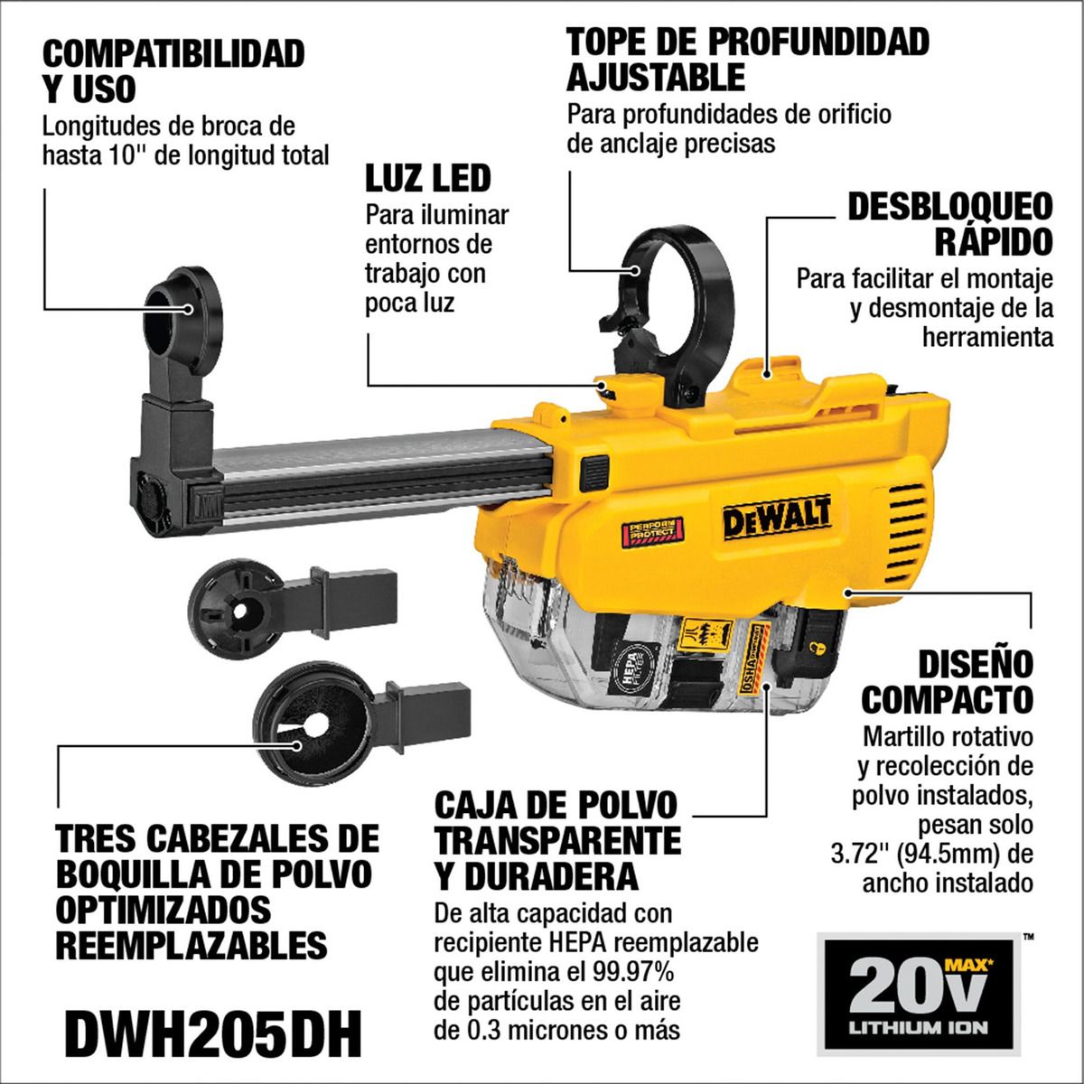 DEWALT - Extractor De Polvo 20v Sds Plus Dewalt Dwh205dh