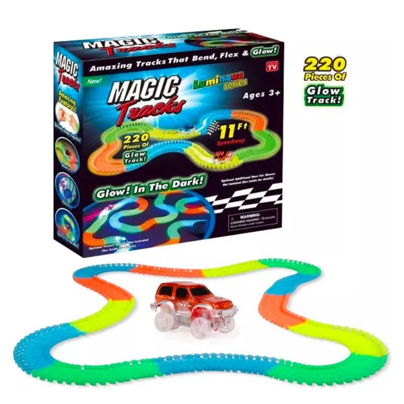 SPACEZAT - Pista De Auto Mágica Luminosa Armable 220 piezas