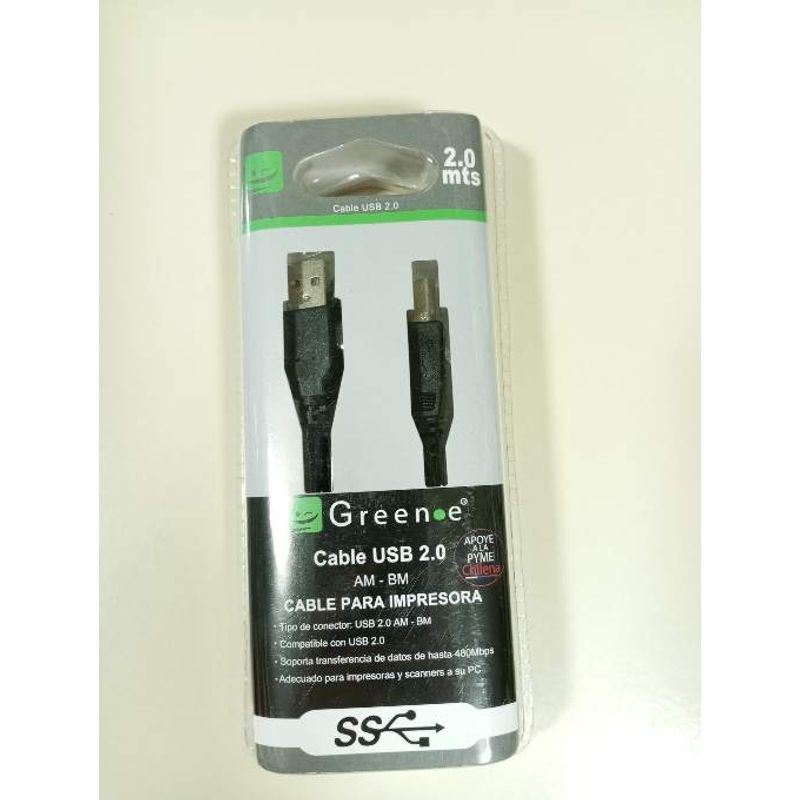 GENERICO - Cable Usb A Usb Tipo B 2.0 Para Impresora Green-e 2 Metros
