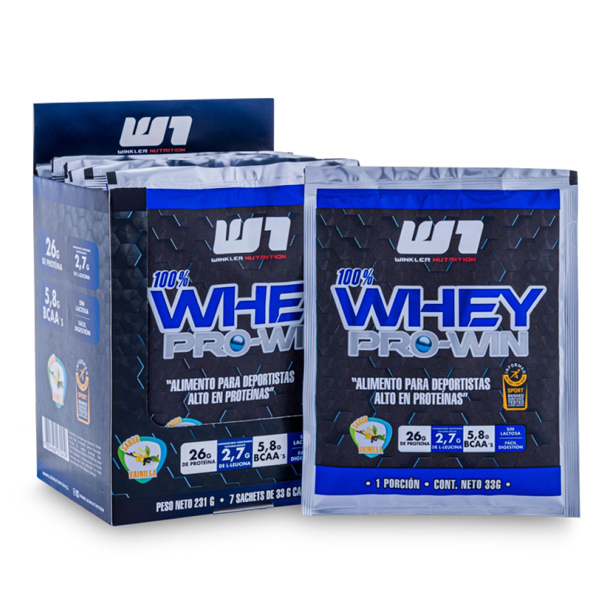 WINKLER NUTRITION - 7 Sachets Proteína Whey Pro Win 33 grs. Vainilla