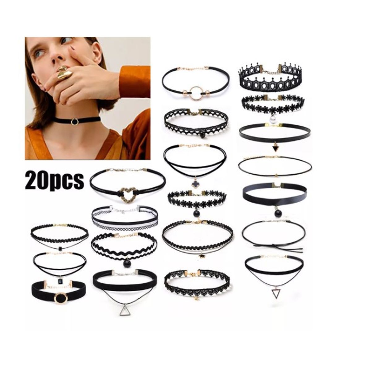 GENERICO - 20 Gargantilla Choker Necklaces Negro Lace,accesorios Collar