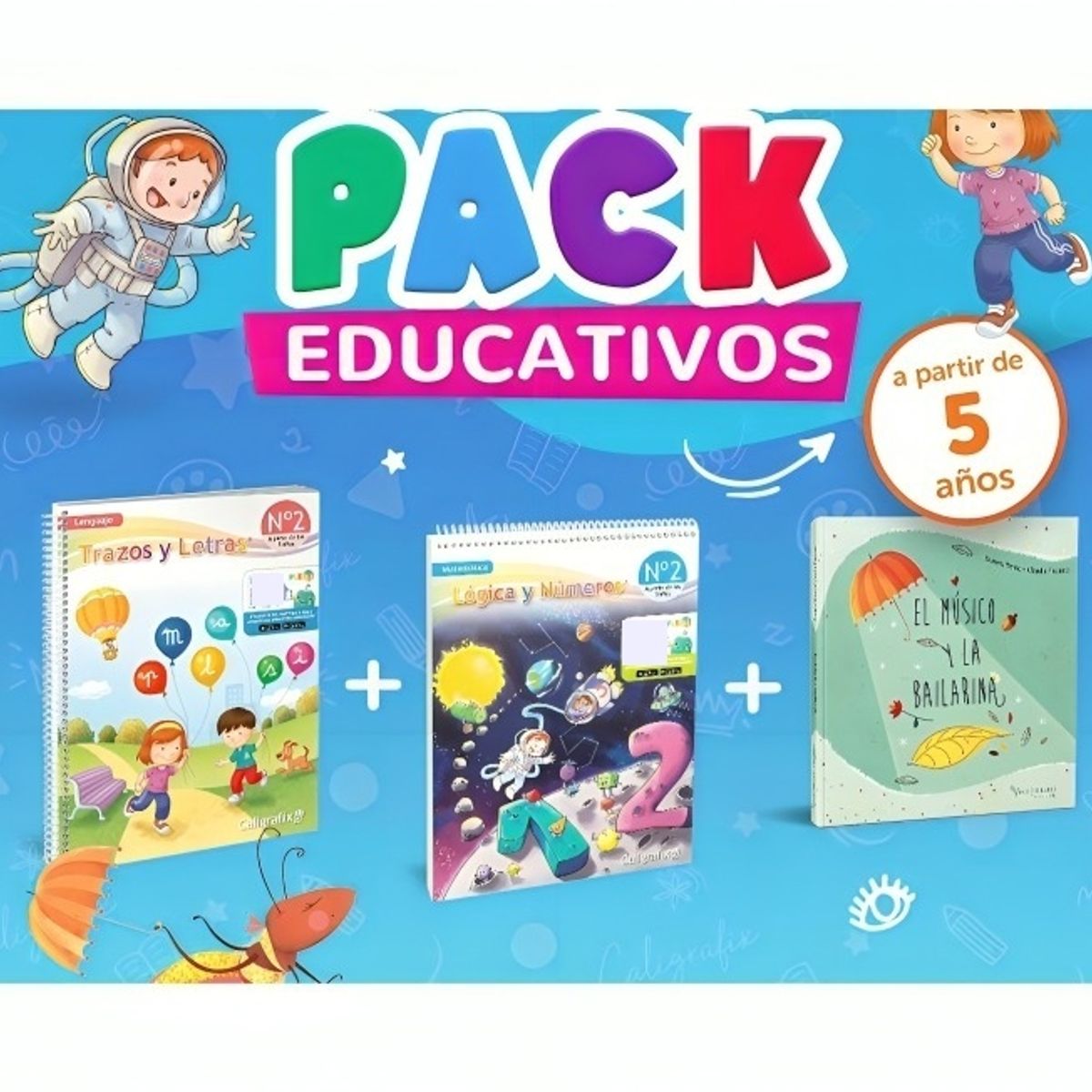 TOP10BOOKS - TEXTO Pack Kinder Trazos Y Letras 2 + Lógica Y Números 2 + El Músico Y La