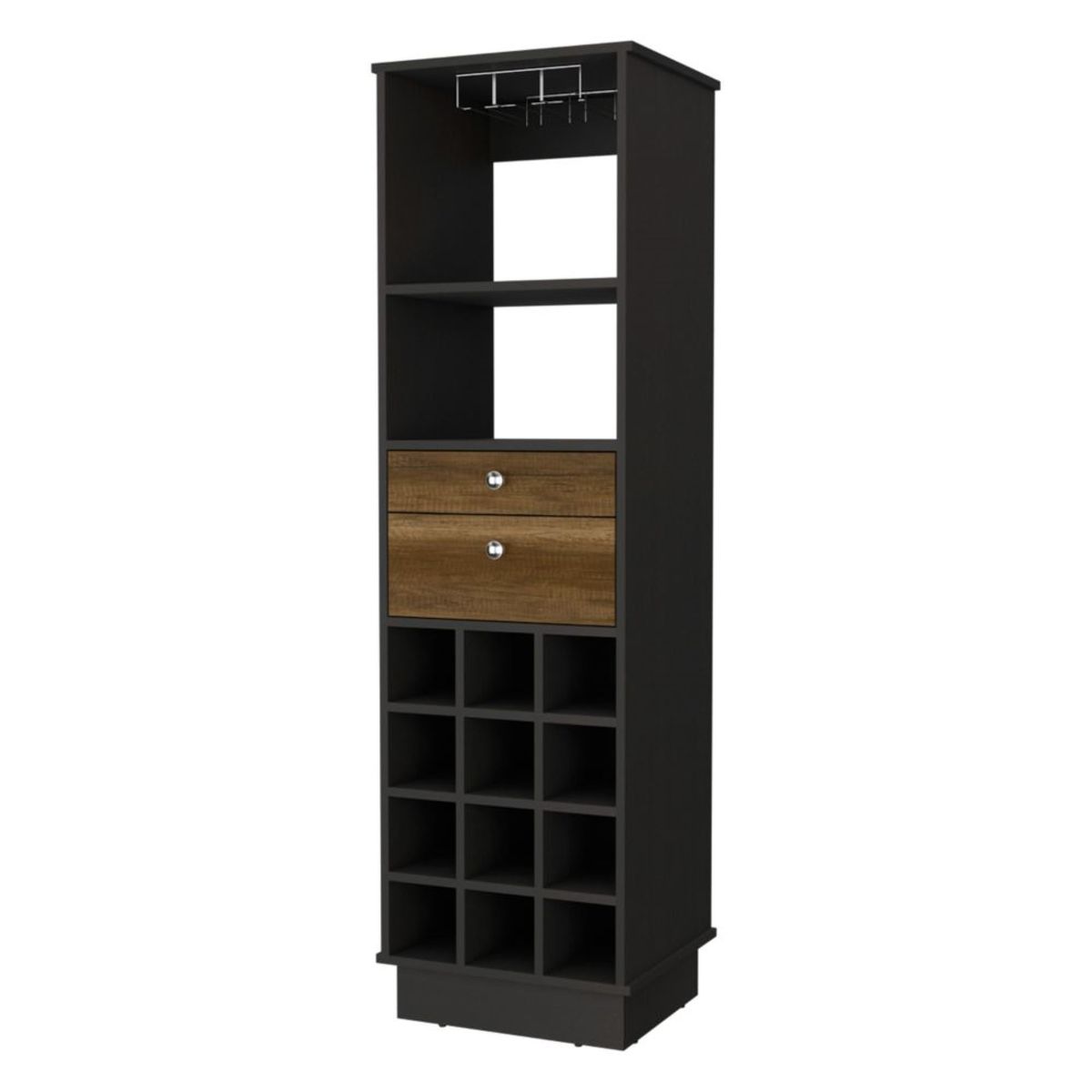 FMFURNITURE - Bar Alto 2 Cajones 12 Botelleros Fm-002C - Cafe Oscuro Y Negro