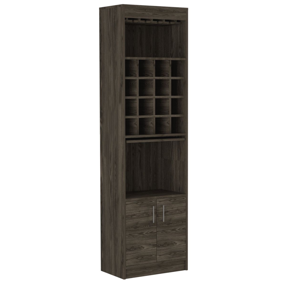 FMFURNITURE - Bar Alto 2 Puertas 16 Botelleros Fm-001O - Cafe Oscuro