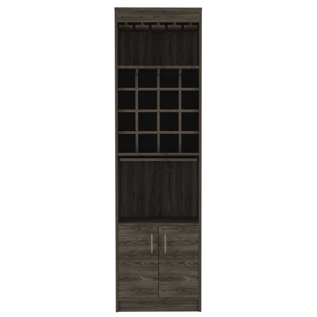 FMFURNITURE - Bar Alto 2 Puertas 16 Botelleros Fm-001O - Cafe Oscuro