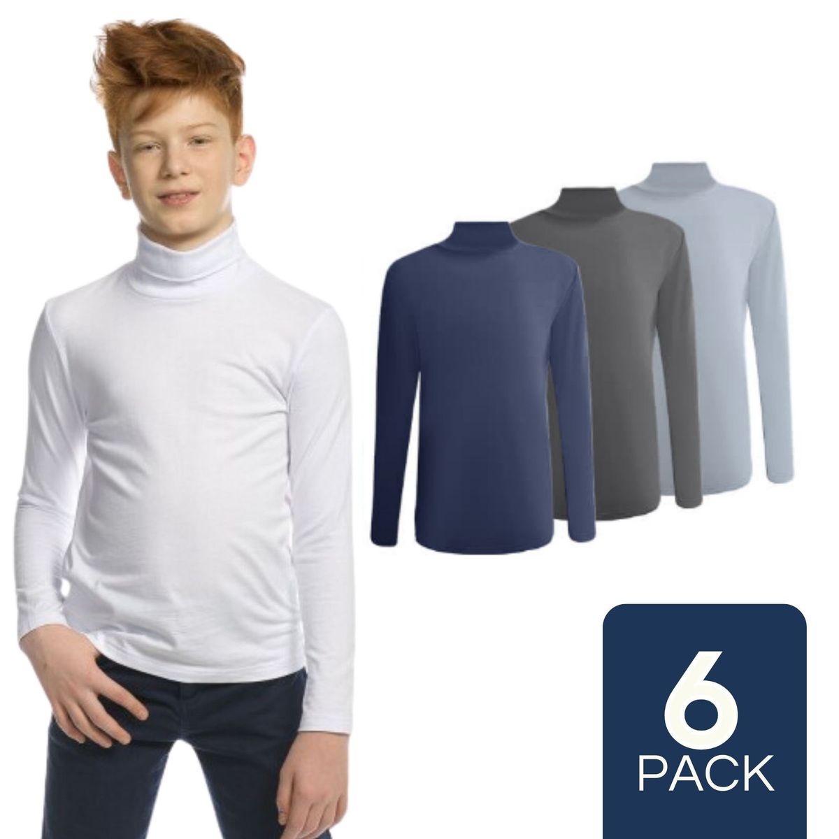 UTILISIMO - Pack 6 Camisetas Polera Beatle Polar Niño Primera Capa Cuello Alto