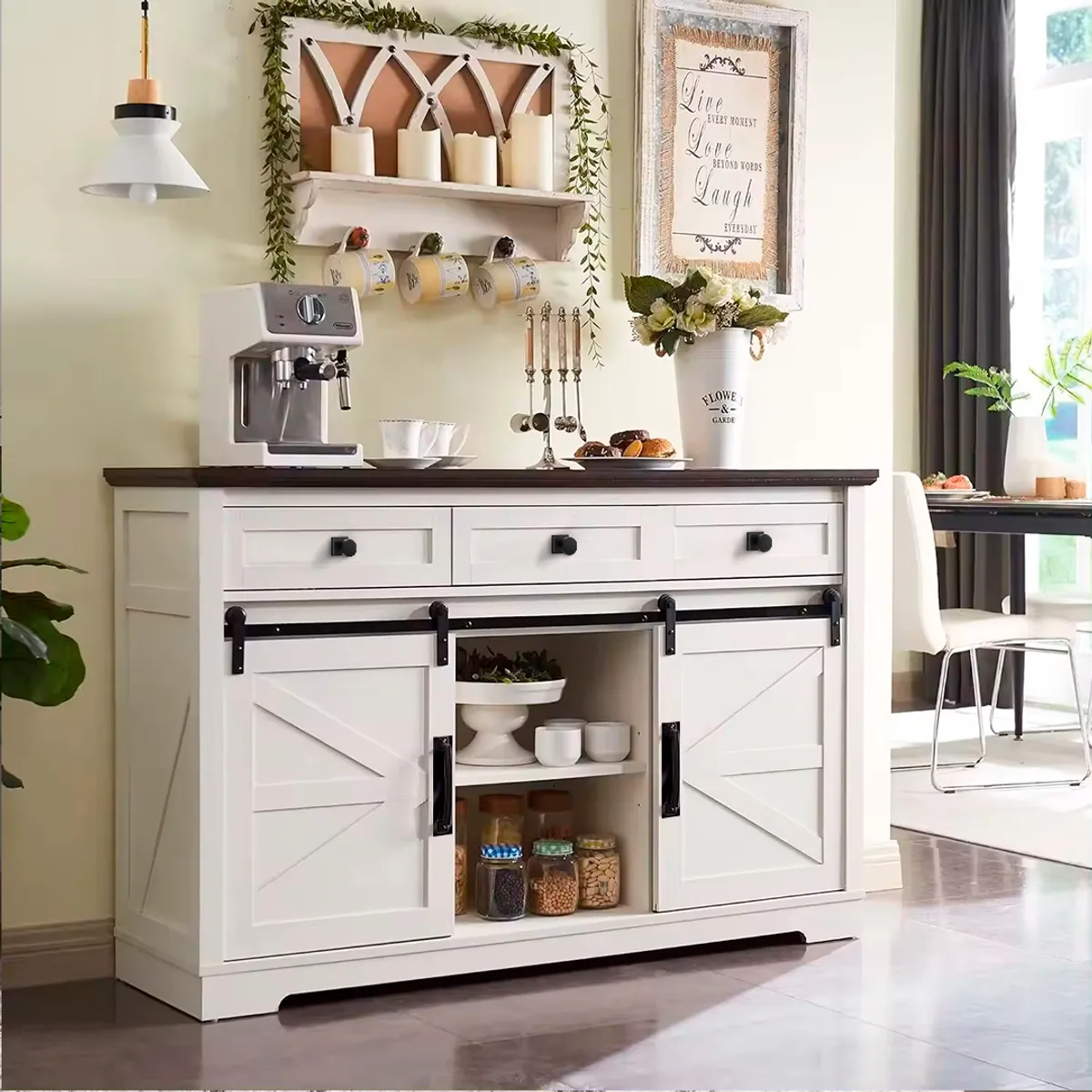 HOMIMAD - MUEBLE BUFFET COCINA BLANCO PARA LIVING O COMEDOR PUERTAS CORREDERAS