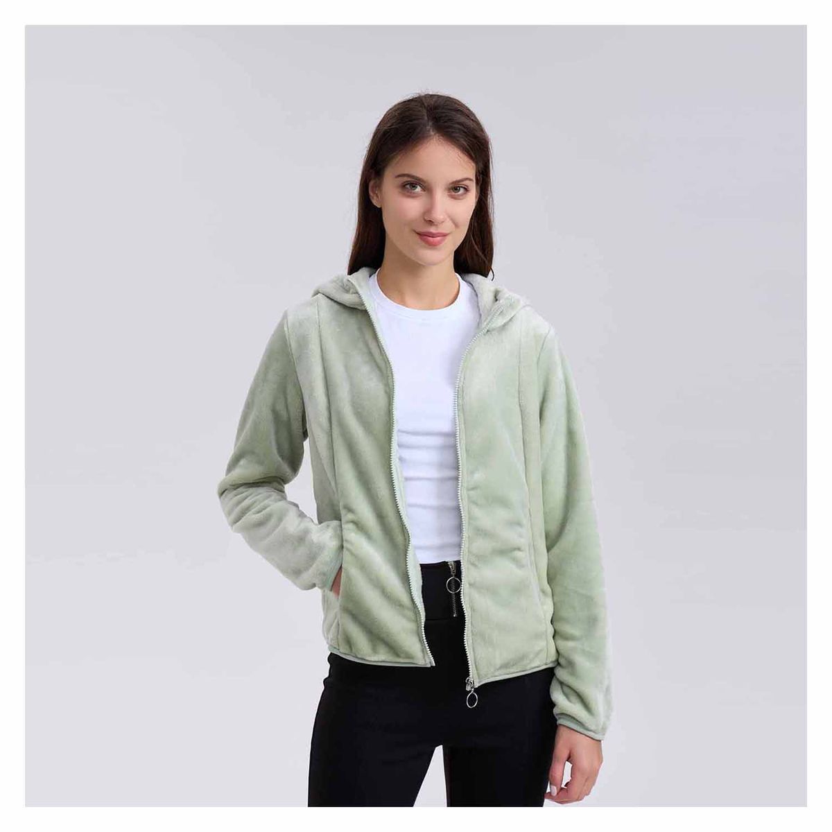 FASHION'S PARK - Polar Mujer Peludo Con Bolsillo Verde Claro Fashion's Park