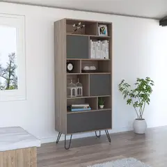 FMFURNITURE - Biblioteca 3 Puertas Fm-004C - Cafe Claro / Plomo