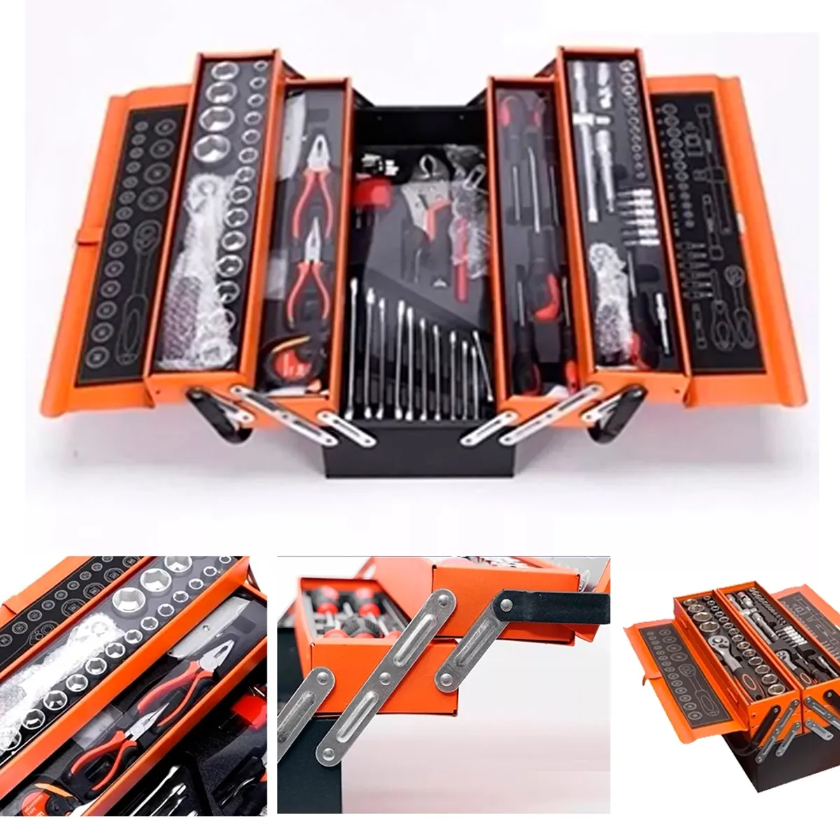 GENERICO - Caja Herramientas 85 Pcs Niveles Plegable Metal Cromo