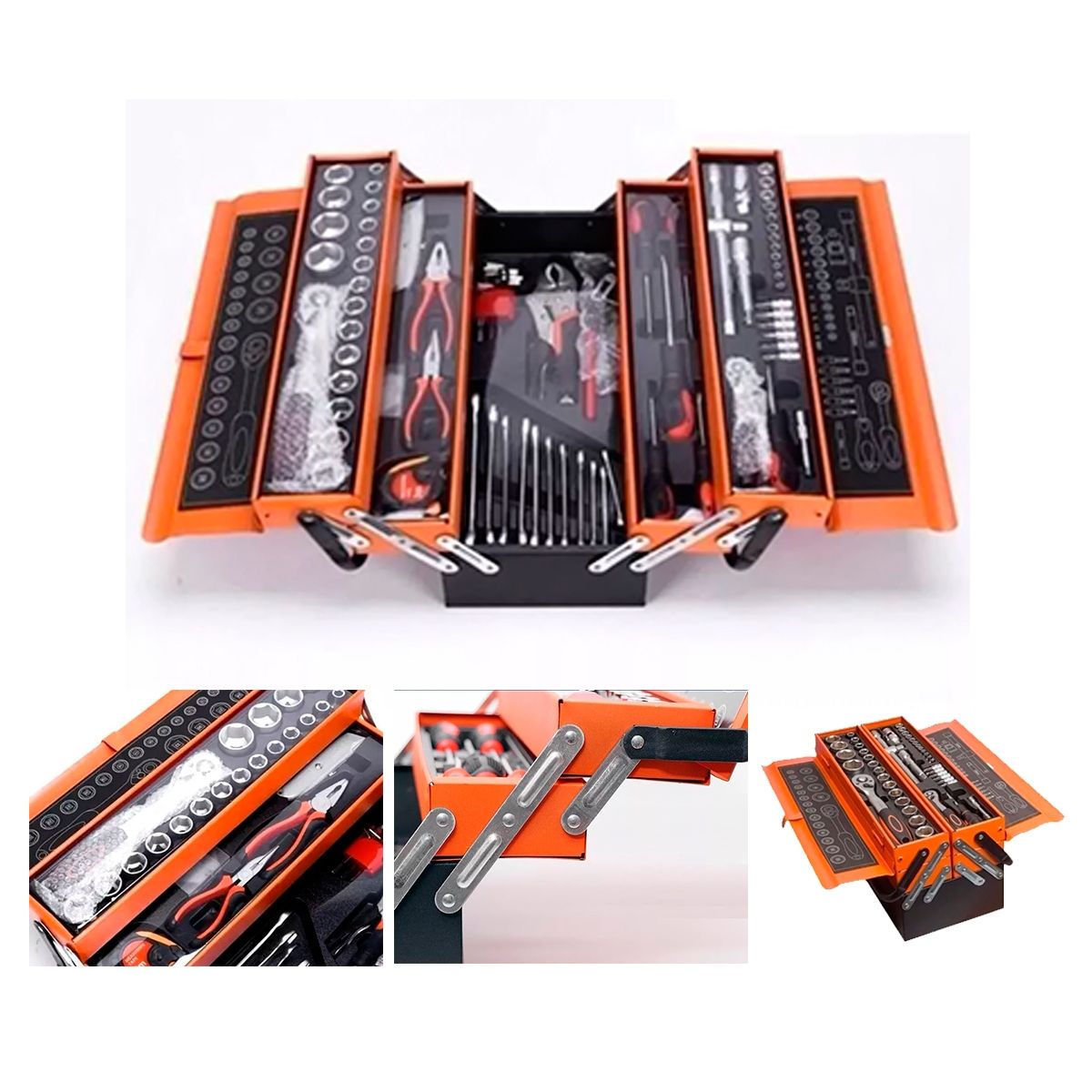 GENERICO - Caja Herramientas 85 Pcs Niveles Plegable Metal Cromo