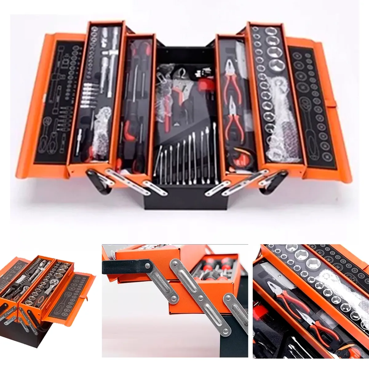 GENERICO - Caja Herramientas 85 Pcs Niveles Plegable Metal Cromo