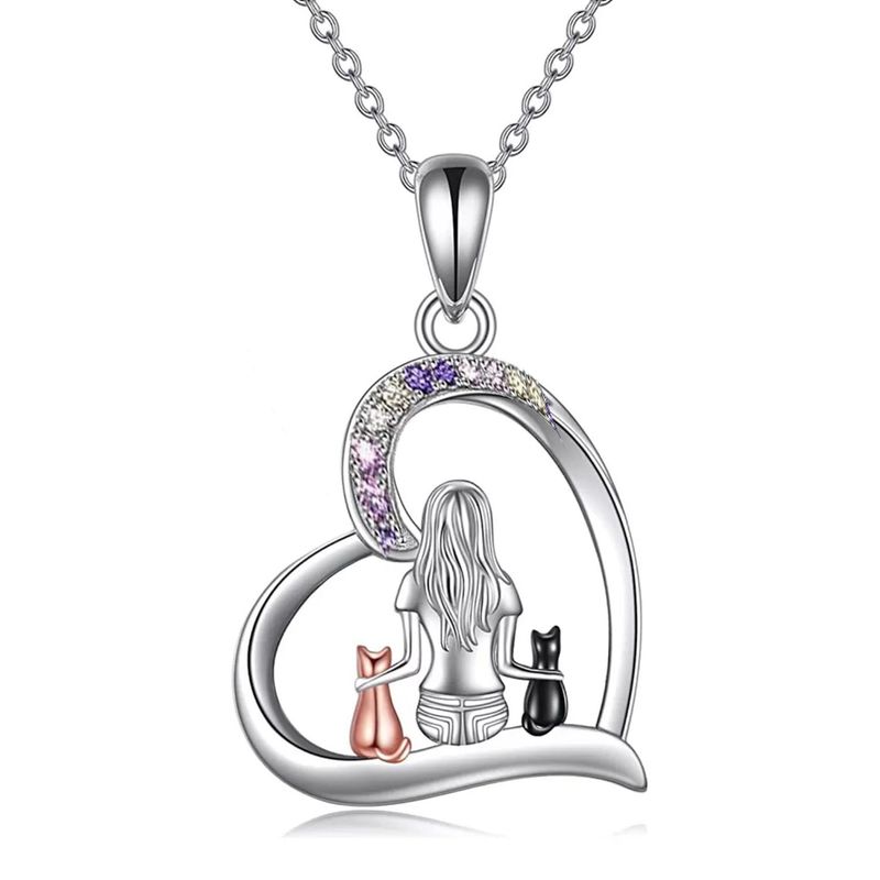 GENERICO - Collar Plata Fina 925 Colgante Dos Gatos Regalo Mujer Joyas