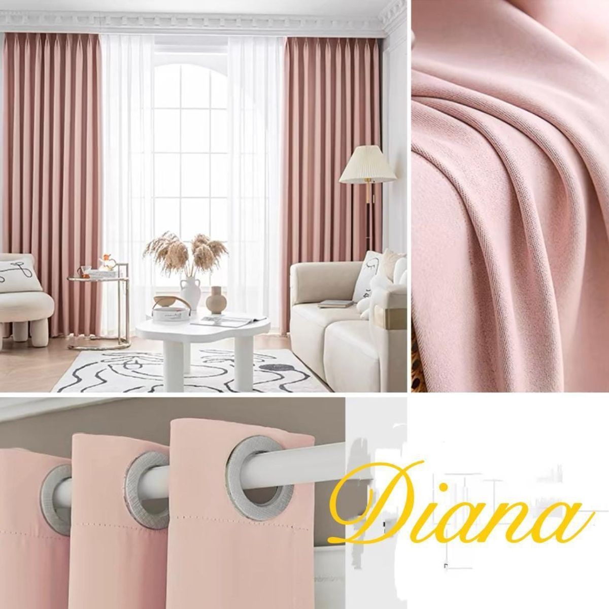 GENERICO - Cortina Blackou De Color ROSA PALIDO Engomada 2 Paños 140X230 diana