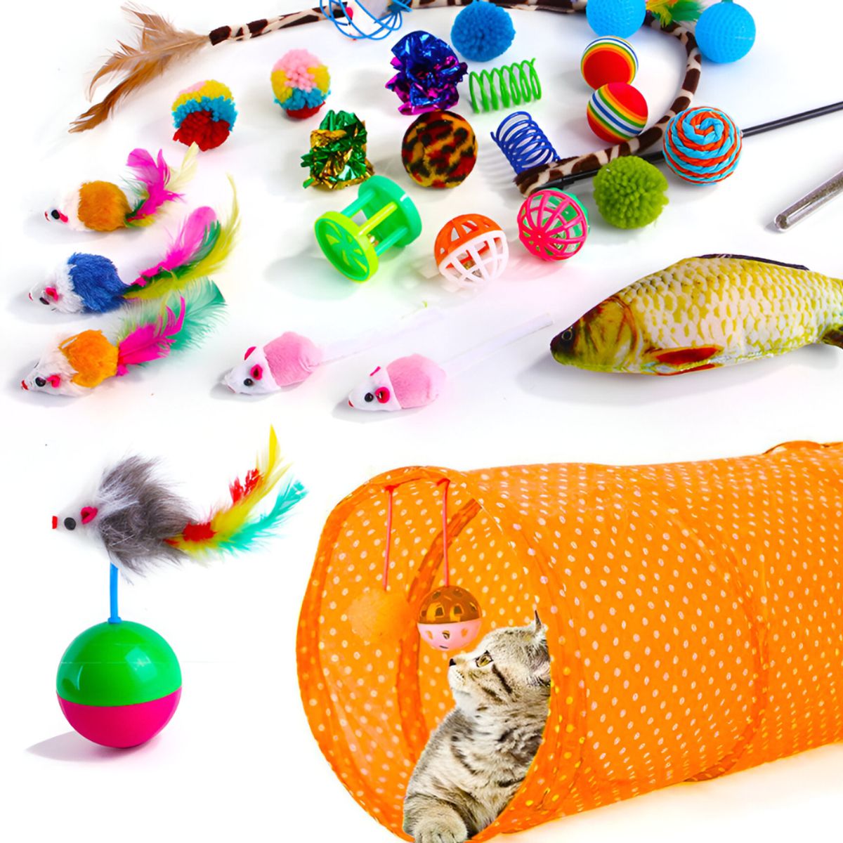 CRUSEC - Pack 22 Juguetes Para Gato Interactivo Con Accesorios