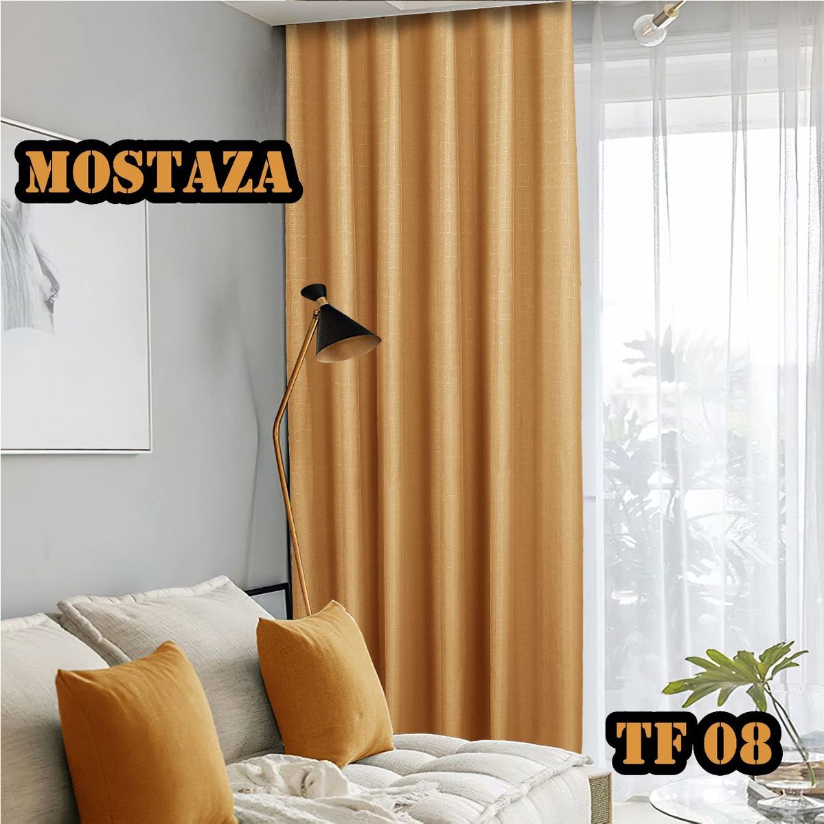 GENERICO - Cortina De Color MOSTAZA Blackou  Engomada 2 Paños 140X230 TF