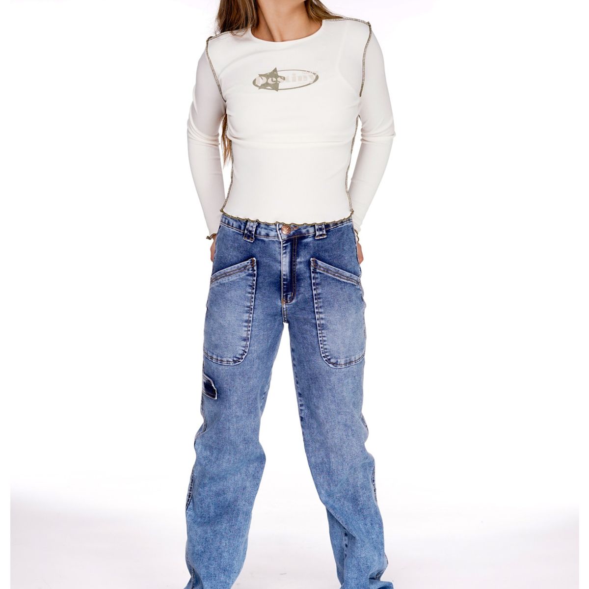 CACAO - JEANS TOTA RECTO BOLSILLO PARCHE DIAGONAL CACAO