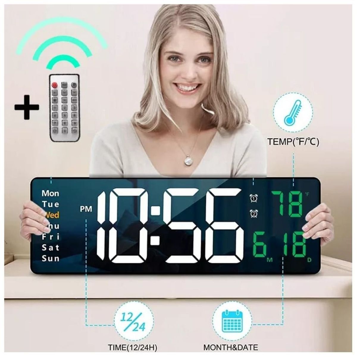 OEM - Reloj Digital De Pared Con Calendario Y Control Remoto 6626